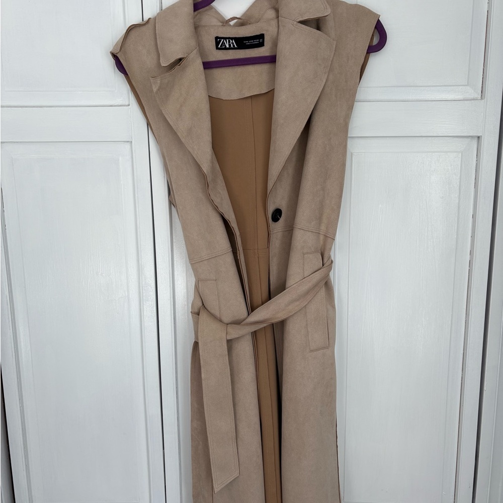 Zara Tan Sleeveless Suede Trench Coat